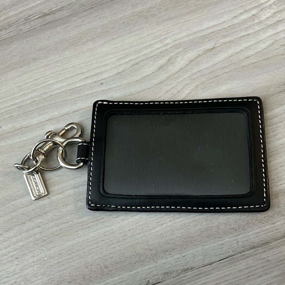 Coach Black Leather ID Wallet License Holder Keychain Silver Clip